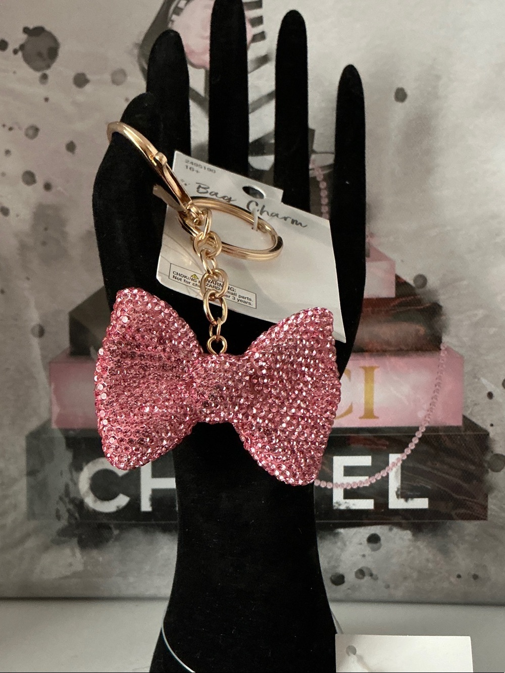 Sparkling Pink Bow Keychain Charm - Women Accessories